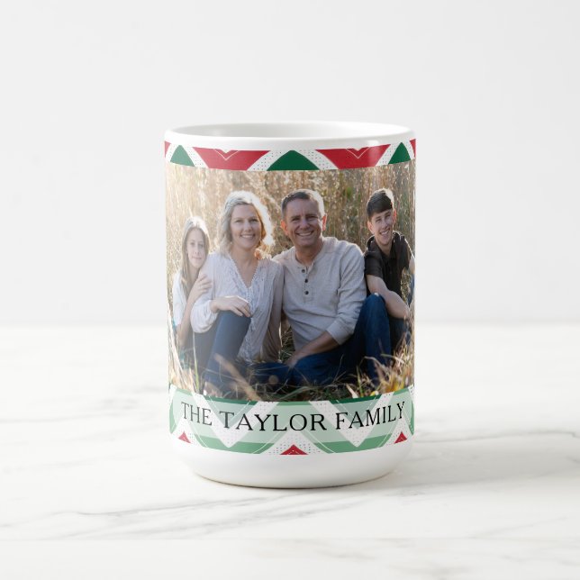 Personalized Red Green Chevron Photo Family Kaffeetasse (Mittel)