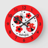 Personalized Red Ladybug Round Clock
