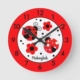 Personalized Red Ladybug Round Clock Runde Wanduhr