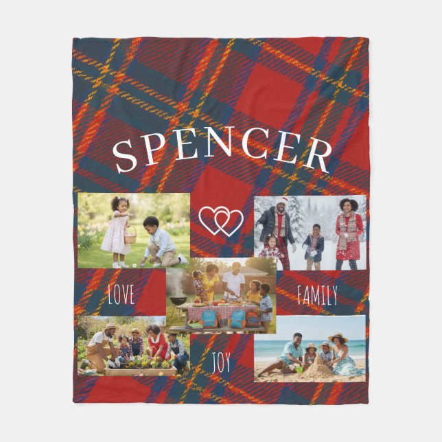Personalized Red Plaid Tartan Family Photo Fleecedecke (Vorderseite)