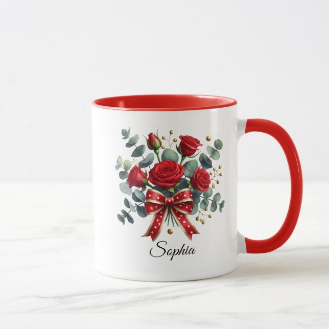 Personalized Red Rose Name Mug Gift Tasse (Rechts)
