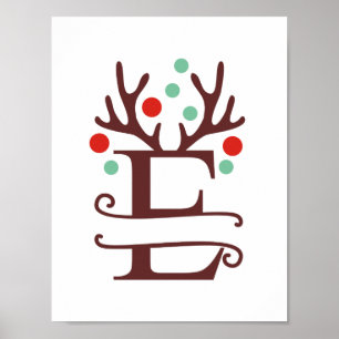 Personalized Reindeer Letter E Split Monogram  Poster