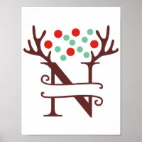 Personalized Reindeer Letter N Split Monogram