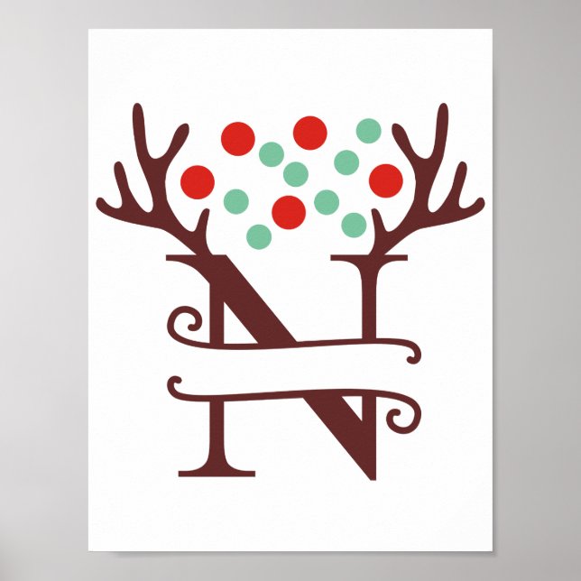 Personalized Reindeer Letter N Split Monogram Poster (Vorne)