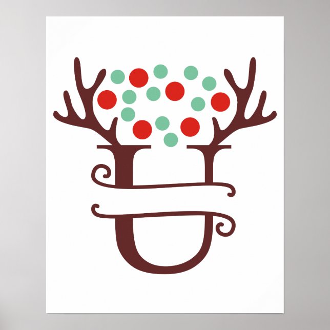 Personalized Reindeer Letter U Split Monogram Poster (Vorne)