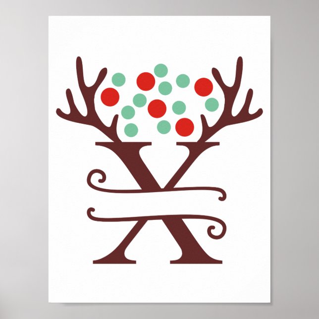 Personalized Reindeer Letter X Split Monogram Poster (Vorne)