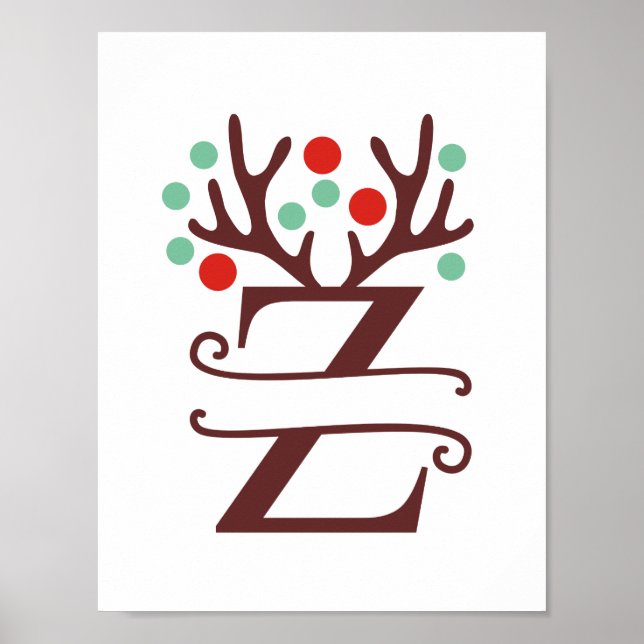 Personalized Reindeer Letter Z Split Monogram Poster (Vorne)