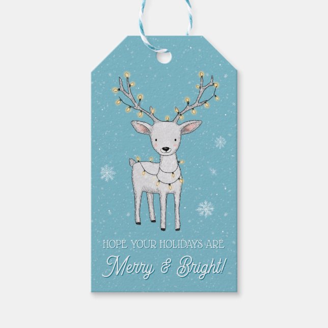 Personalized Reindeer Merry Bright Christmas Geschenkanhänger (Vorderseite)