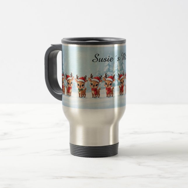 Personalized Reindeer Travel Mug, Custom Name, Chr Reisebecher (Vorderseite Links)