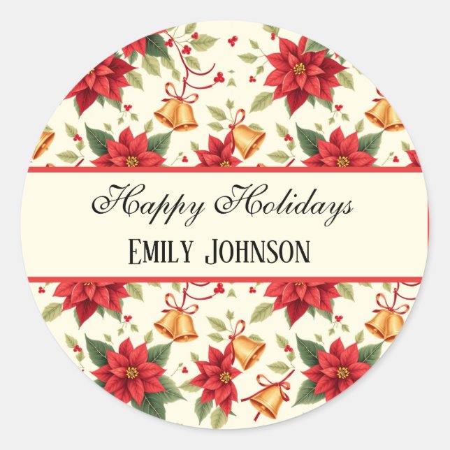 Personalized Retro Christmas Floral Stationery  Runder Aufkleber (Vorderseite)