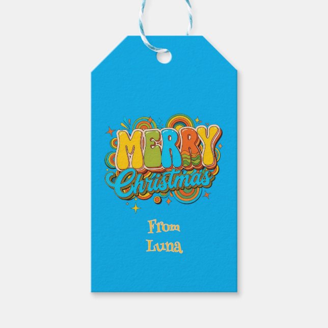 Personalized Retro Christmas Groovy Name  Geschenkanhänger (Vorderseite)
