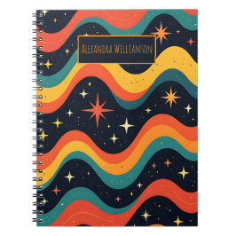 Personalized Retro Cosmic Waves Notebook Notizblock