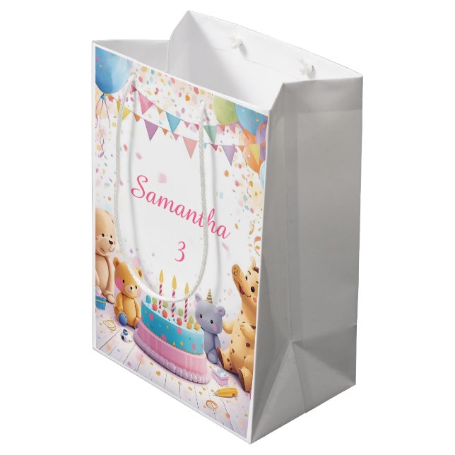 Personalized Retro Gift Bag Medium | Kids Birthday Mittlere Geschenktüte (Rückseite Schrägansicht)