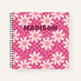 Personalized Retro Groovy Pink Daisy Flower Hippie Notizbuch