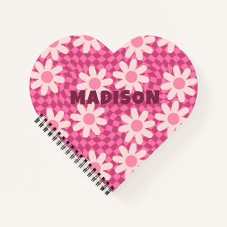 Personalized Retro Groovy Pink Daisy Flower Hippie Notizbuch