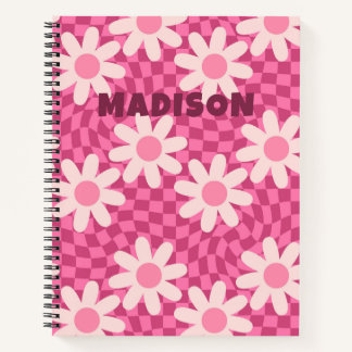 Personalized Retro Groovy Pink Daisy Flower Hippie Notizbuch