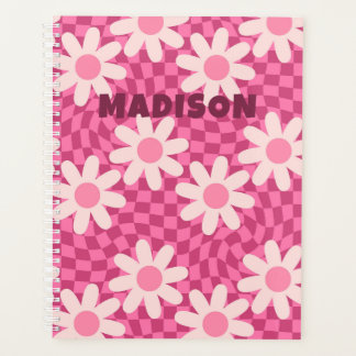 Personalized Retro Groovy Pink Daisy Flower Hippie Planer