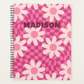 Personalized Retro Groovy Pink Daisy Flower Hippie Planer