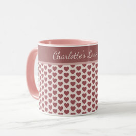 Personalized Retro Hearts Pink Burgundy Tasse