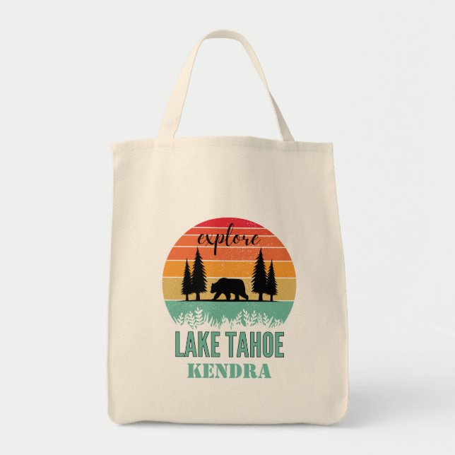 Personalized Retro Lake Tahoe California Bear  Tragetasche (Vorne)