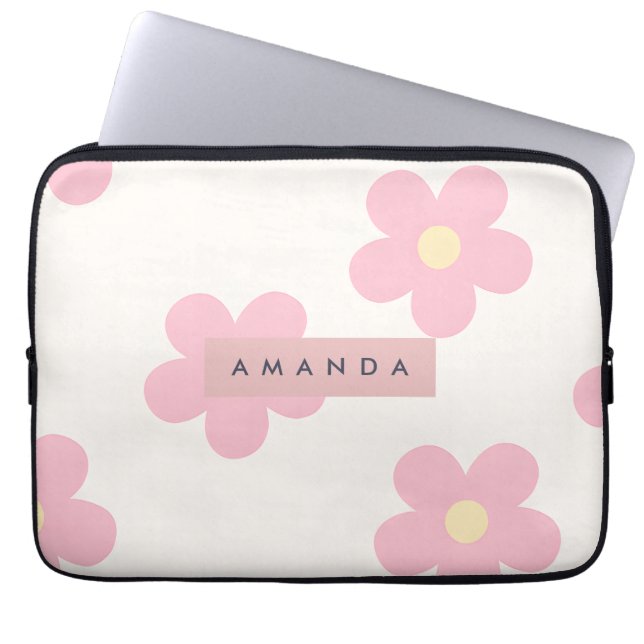 Personalized Retro Pink Daisy Flower Laptopschutzhülle (Vorderseite)