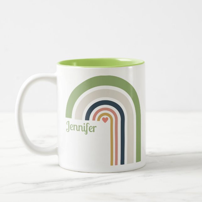 Personalized Retro Rainbow | Boho Coffee Cup Gift  Zweifarbige Tasse (Links)