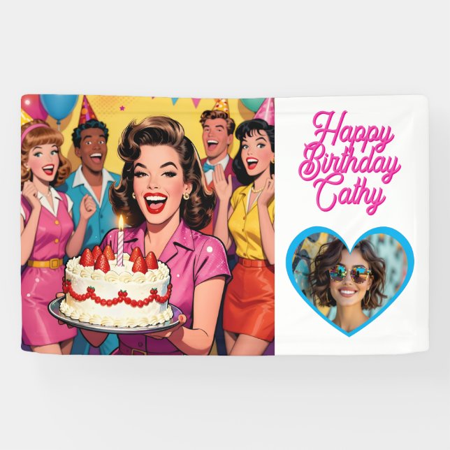 Personalized Retro Surprise Birthday Party Photo Banner (Horizontal)