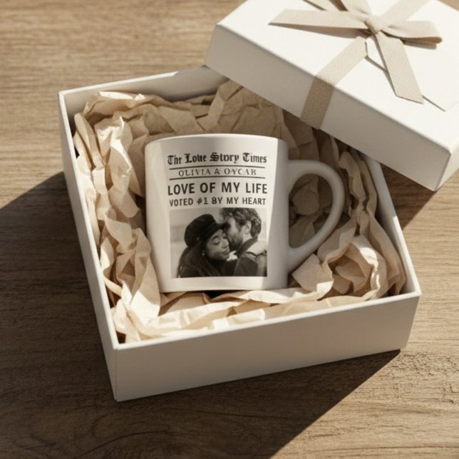 Personalized Romantic Photo | Love Story Newspaper Espressotasse (Von Creator hochgeladen)