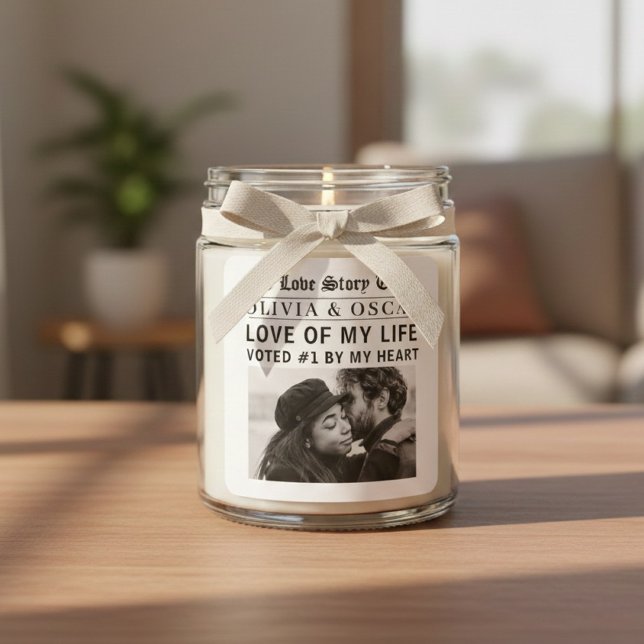 Personalized Romantic Photo | Love Story  Quadratischer Aufkleber (Von Creator hochgeladen)