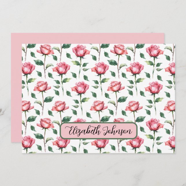 Personalized Rose Floral Botanical Note Card Mitteilungskarte (Vorne/Hinten)