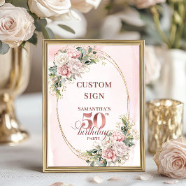 Personalized Rose Gold Botanical 50th Birthday Poster