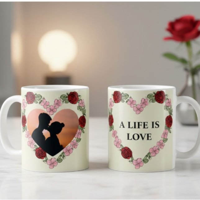 Personalized Rose Heart Photo Mug Kaffeetasse (Von Creator hochgeladen)
