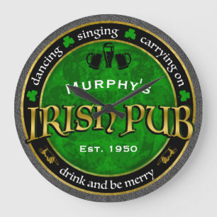 Personalized, Round Irish Pub Logo Große Wanduhr