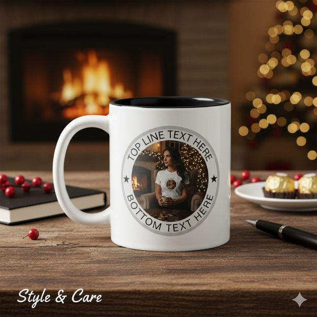 Personalized Round Photo Text Mark Gift Zweifarbige Tasse (Personalized Round Photo Text Mark Gift Two-Tone Coffee Mug)