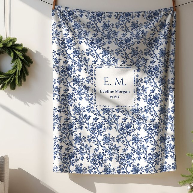 Personalized Royal Blue Toile Blanket Gift 4 Wife Sherpadecke (Personalized Royal Blue Toile Blanket Gift for Wife)