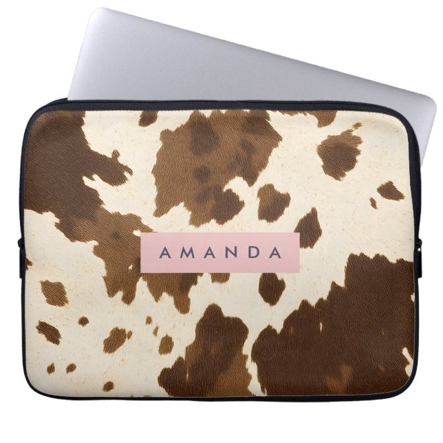 Personalized Rustic Brown Cowhide Print Laptopschutzhülle (Vorderseite)