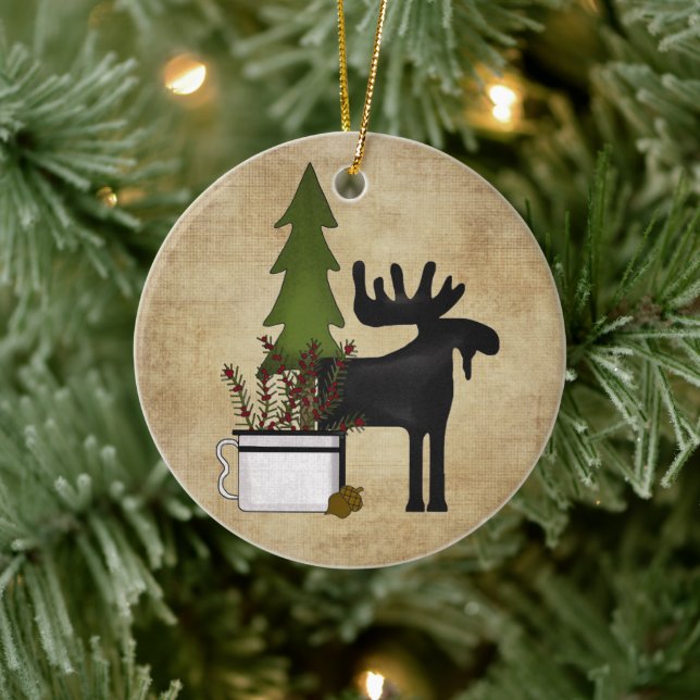 Personalized Rustic Country Mountain Moose Keramik Ornament (Baum)