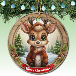 Personalized Rustic Xmas Pine Wood Decor 🦌🎄 Keramik Ornament