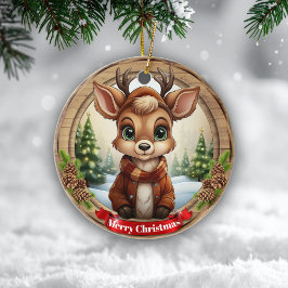 Personalized Rustic Xmas Pine Wood Decor 🦌🎄 Keramik Ornament