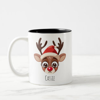 Personalized Sad Reindeer Mug – Custom Name Gift Zweifarbige Tasse