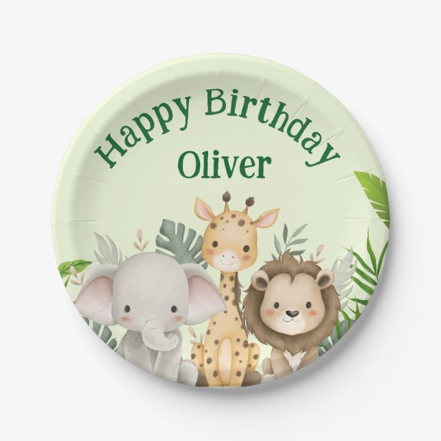 Personalized Safari Birthday Paper Plates Pappteller (Vorderseite)