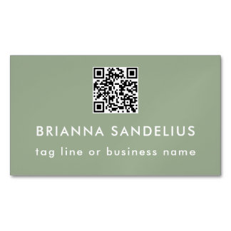 Personalized Sage Green Modern Script QR Code Magnetische Visitenkarte