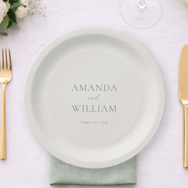 Personalized Sage Green Wedding Paper Plates Pappteller (Von Creator hochgeladen)