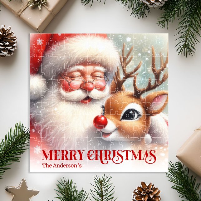 Personalized Santa and Rudolph Christmas Kids   Puzzle (Personalized Santa and Rudolph Christmas Kids Puzzle)