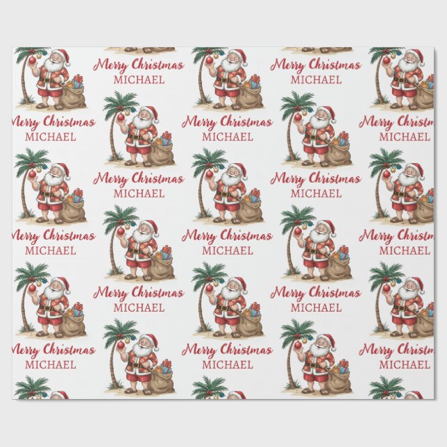 Personalized Santa Beach Tropical Hawaiian Palm    Geschenkpapier (Flach)