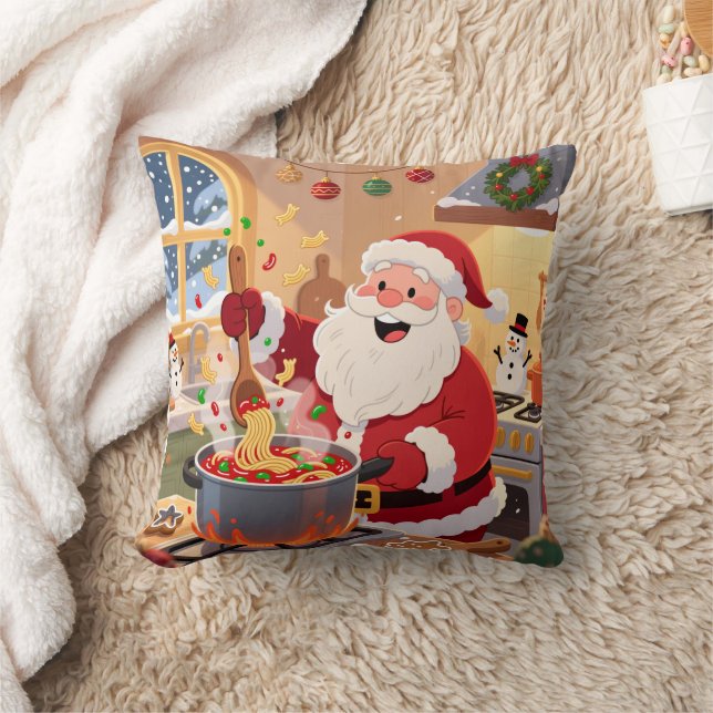 Personalized Santa Chef Pasta Night Throw Pillow Kissen (Decke)