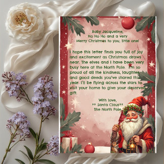 Personalized Santa Claus North Pole Reindeer Red  Feiertagskarte