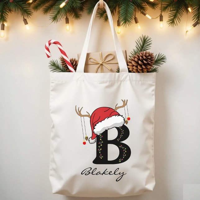 Personalized Santa Claus Tote for Mom or Grandma Tragetasche (Christmas alphabet tote, family Christmas tote, personalized tote bag, Christmas monogram tote,)