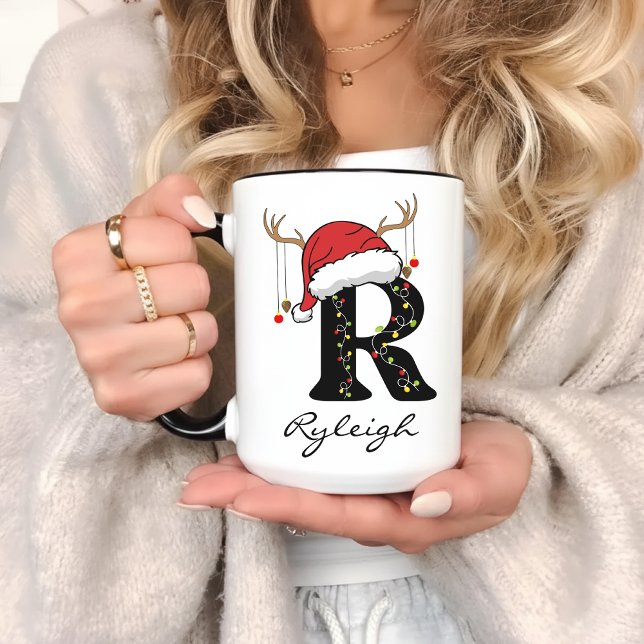 Personalized Santa Coffee Mug for Mom & Dad Tasse (Christmas alphabet mug, personalized Christmas mug, family monogram mug, Santa Claus mug,)