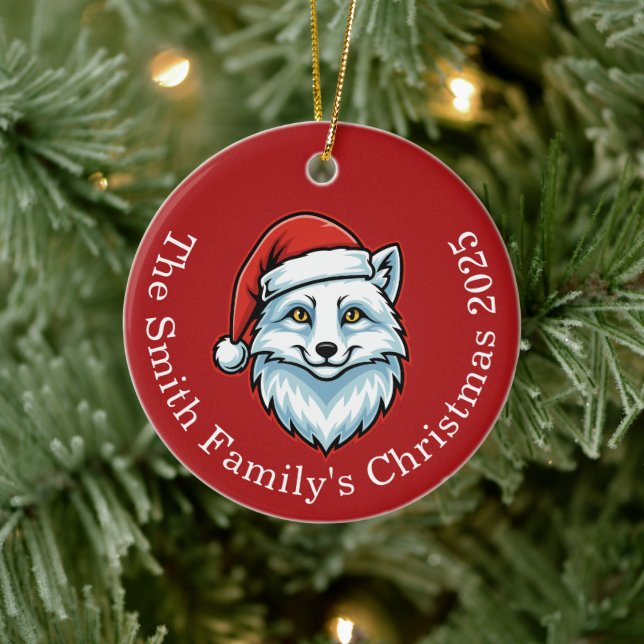 Personalized Santa Fox Ceramic Christmas Ornament  (Baum)